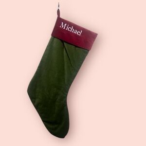 Pottery Barn Velvet Stocking “Michael” Holiday Fireplace